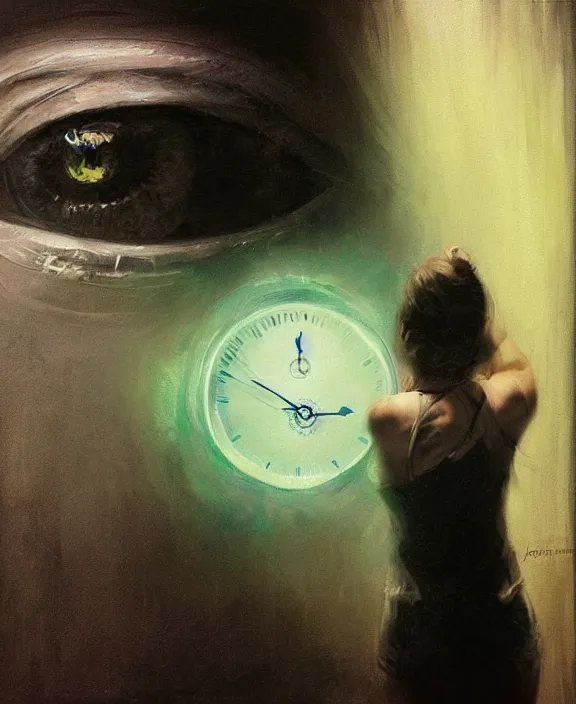 Image similar to portrait of hypnotized person, pocket watch, spiral eyes, fluorescent lighting, highly detailed, by jeremy mann and artgerm