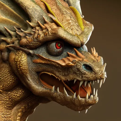 Prompt: anthropomorphic dragon, close up face, extremely detailed, unreal engine, trending on artstation