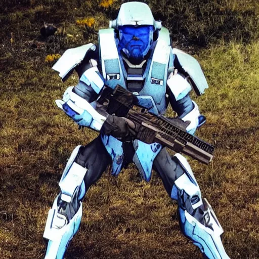 Prompt: walter white in Halo spartan armor