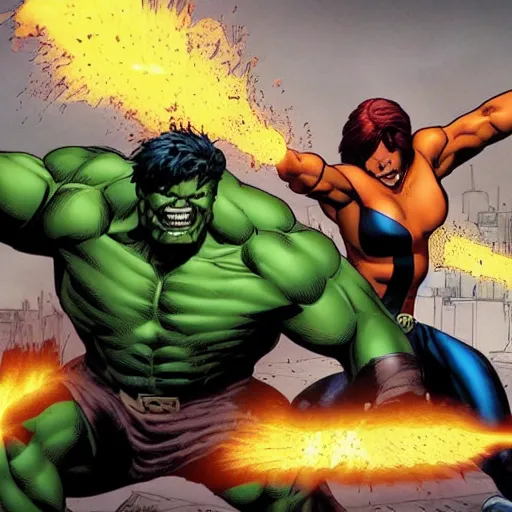 Image similar to x - men juggernaut fighting hulk, action scene