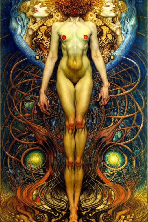 Image similar to Divine Chaos Engine by Karol Bak, Jean Delville, William Blake, Gustav Klimt, and Vincent Van Gogh, symbolist, visionary