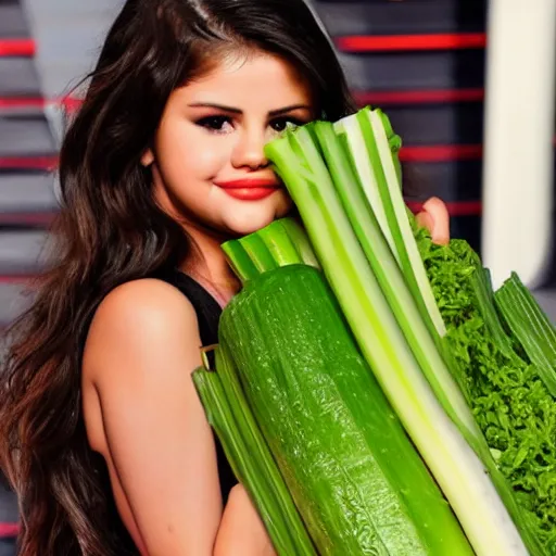 Image similar to selena gomez as humanoid celery