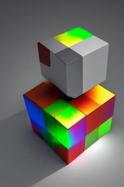 Prompt: iridescent cube, sharp focus, highly detailed, 3 d, rendered, octane render, still photo, realistic, central composition, cinematic, dynamic lighting