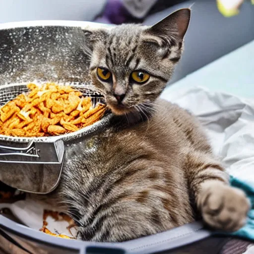 Image similar to cat in a deep fryer, relaxing and enjoying