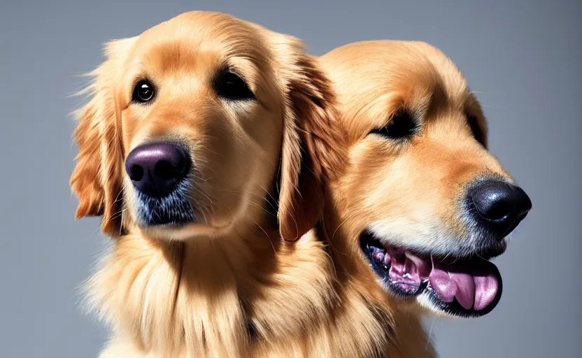 Image similar to portrait of a golden retriever, studio photography, magazine, press, 8 k