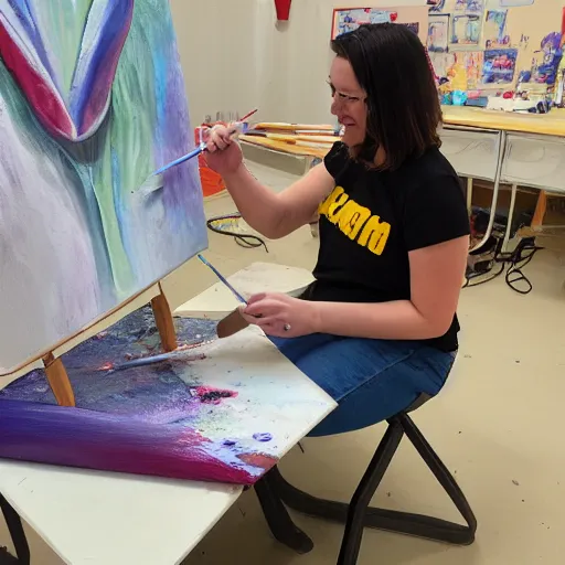 Prompt: photo of someone painting a giant tongue model for pedagogy purposes