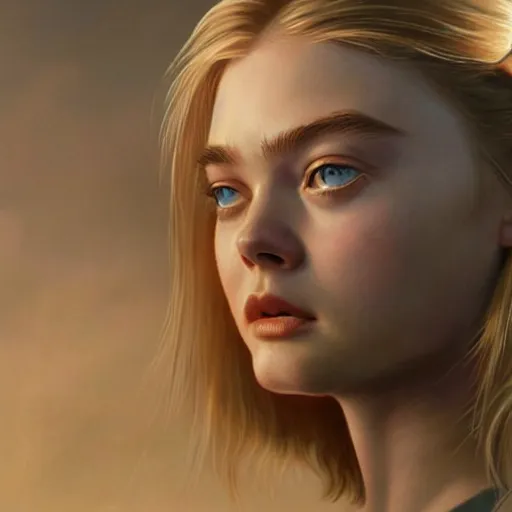 Image similar to ultra realistic portrait painting of elle fanning in halo 2, art by frank frazetta, 4 k, ultra realistic, highly detailed, epic lighting