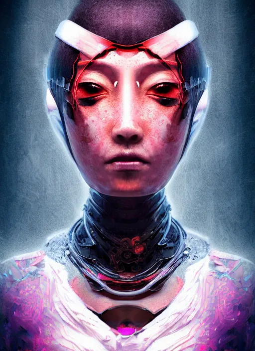 Image similar to portrait of futuristic geisha cyborg, kintsugi, modern fine art, fractal, intricate, elegant, highly detailed, digital photography, subsurface scattering, in the style of ghost, by jheronimus bosch and frank miller and greg rutkowski,