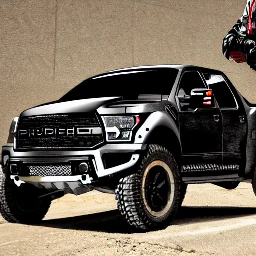 Image similar to the punisher skull logo painted on an black ford raptor