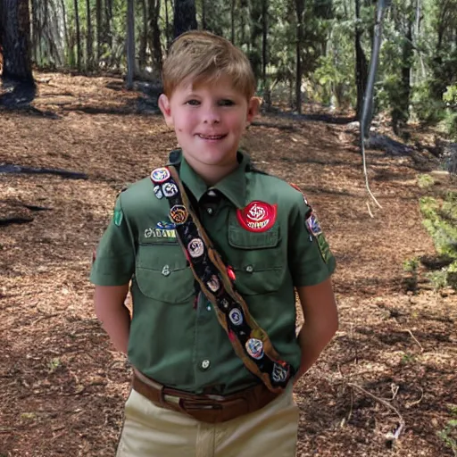 Prompt: boyscout merit badge of a forest fire