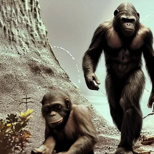 Image similar to film still of the 2 0 1 2 science fiction movie'apes in outer space '.