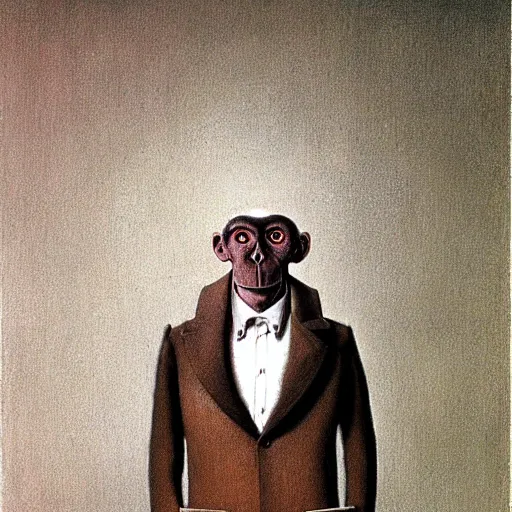 Prompt: Monkey in a suit made By Zdzislaw Beksinski