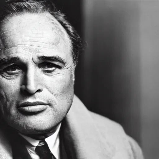 Prompt: dslr photo portrait still of 2 7 year old marlon brando at age 7 5!!!, 8 5 mm f 1. 8