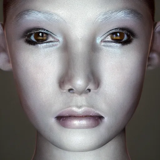 Image similar to portrait of a stunningly beautiful sleek alien tribal female, depth of field, zeiss lens, detailed, symmetrical, centered, fashionc photoshoot, by Annie Leibovitz and Steve McCurry, David Lazar, Jimmy Nelsson, Breathtaking, 8k resolution, extremely detailed, beautiful, establishing shot, artistic, hyperrealistic, beautiful face, octane render