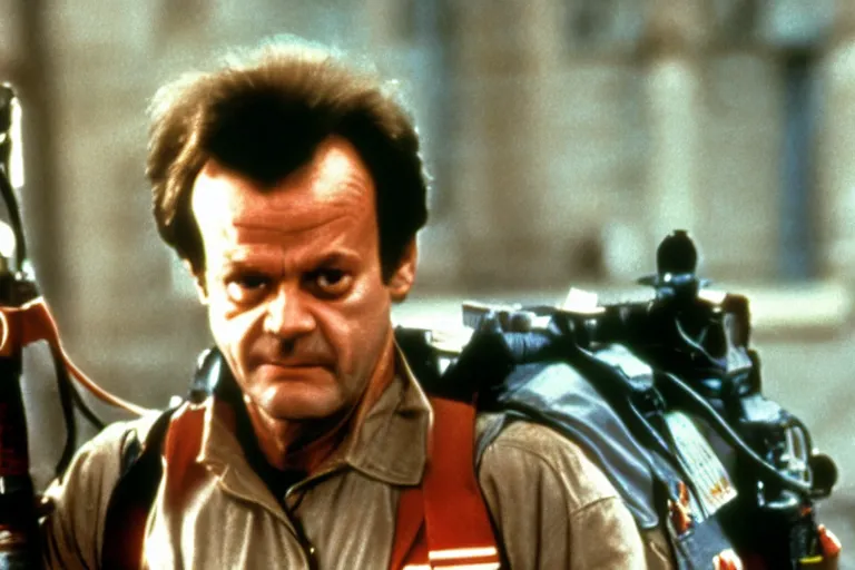 Prompt: Donald Tusk in a still from the movie Ghostbusters (1984)