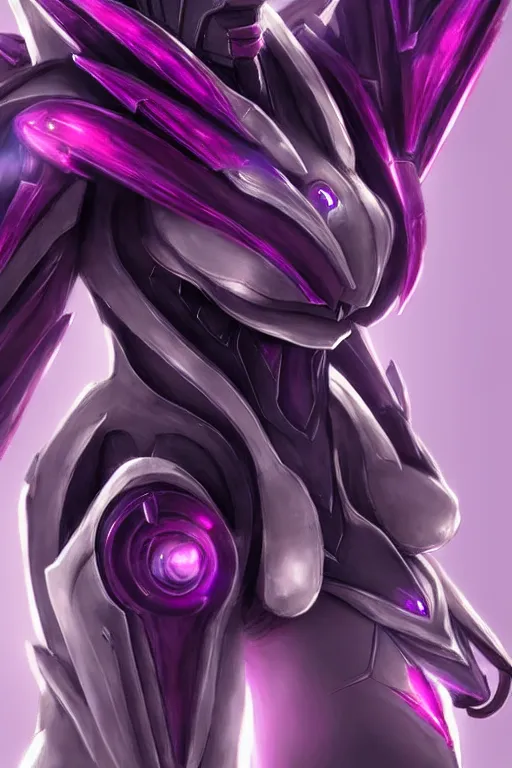 Image similar to cinematic bust shot, detailed elegant beautiful stunning giant robot mecha hot female goddess dragon, sharp spines, sharp metal ears, smooth purple eyes, smooth fuschia skin, elegant smooth silver armor, nebula size, space, epic proportions, epic scale, warframe fanart, macro giantess, furry art, dragon art, goddess art, giantess art, furaffinity, octane