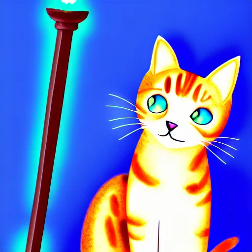 Image similar to Cat holding a glowing blue sword , digital art , 4k