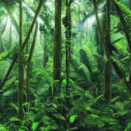 Image similar to a technological rainforest,