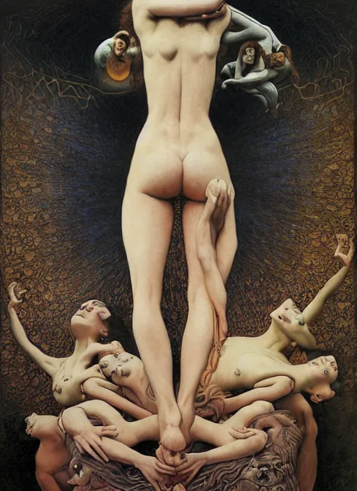 Prompt: hyper realistic painting the serene meditation, in the style of oswaldo vigas, dali, mc escher, austin osman spare, wayne barlowe, gustav moreau, goward, gaston bussiere and roberto ferri, santiago caruso, bouguereau, klimt, saturno butto, sorayama. occult art, alchemical diagram