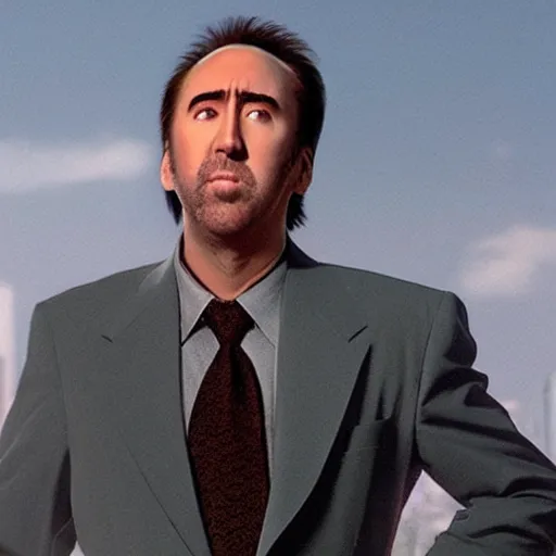 Prompt: nic cage as a skyscraper