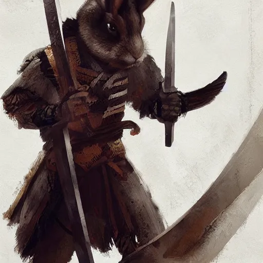 Prompt: anthropomorphic rabbit ancient warrior - swordsman, brush strokes, oil painting, greg rutkowski