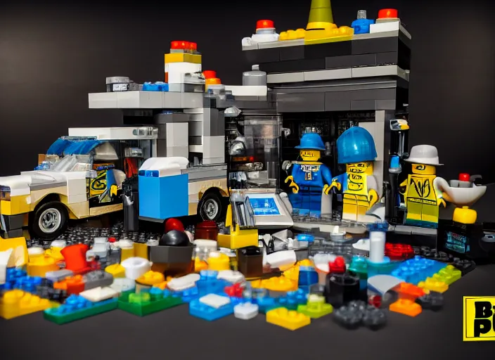 Prompt: product photo still of breaking bad video lego playset, 8 k, 1 2 0 mm macro, f 1. 8, studio lighting, key light