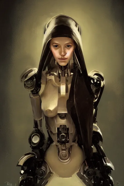 Image similar to portrait of a robot girl, oil painting, darkness, paint texture, digital painting, highly detailed, artstation, sharp focus, illustration, concept art, ruan jia, charlie bowater, tom bagshaw, norman rockwell