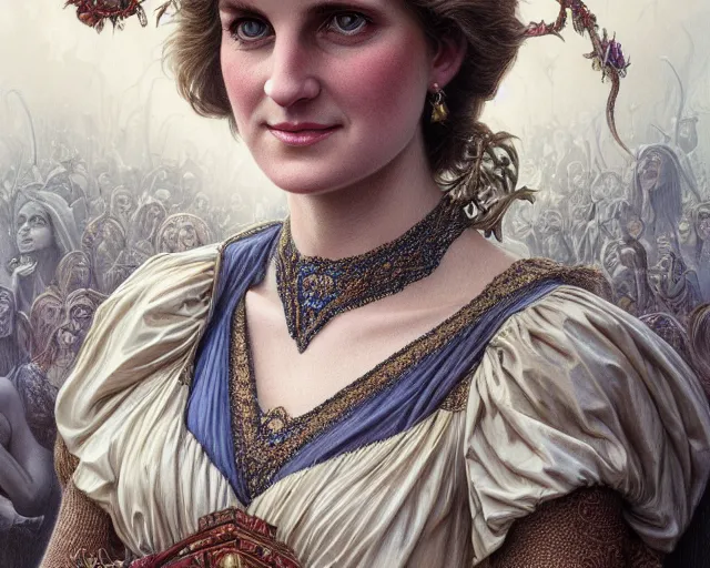 Prompt: photography of laurie lipton, deep focus, d & d, fantasy, intricate, elegant, highly detailed, digital painting, artstation, concept art, matte, sharp focus, illustration, princess diana, art by artgerm and greg rutkowski and alphonse mucha