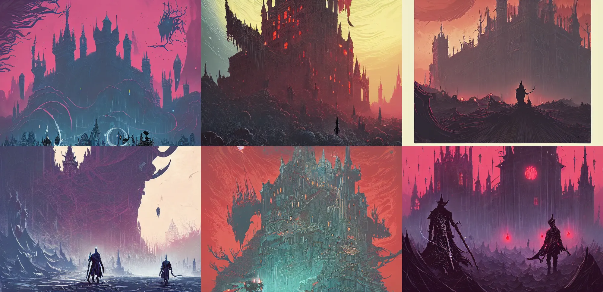 Image similar to bloodborne kingdom by android jones and petros afshar, tom whalen, james gilleard