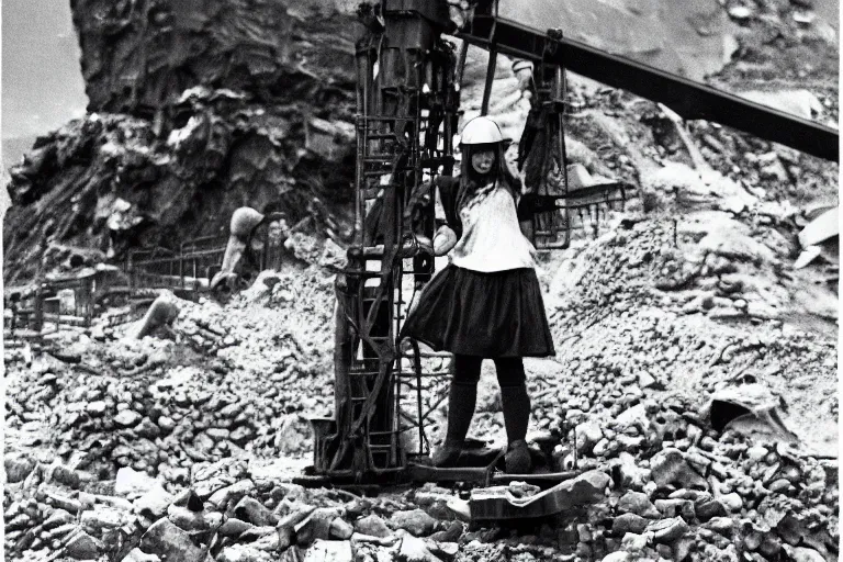 Image similar to anime catgirl working in a coal mine, 3 5 mm historical photography