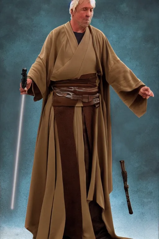 Prompt: photorealistic!! adult patrick steward as a jedi knight, brown jedi robe, film quality