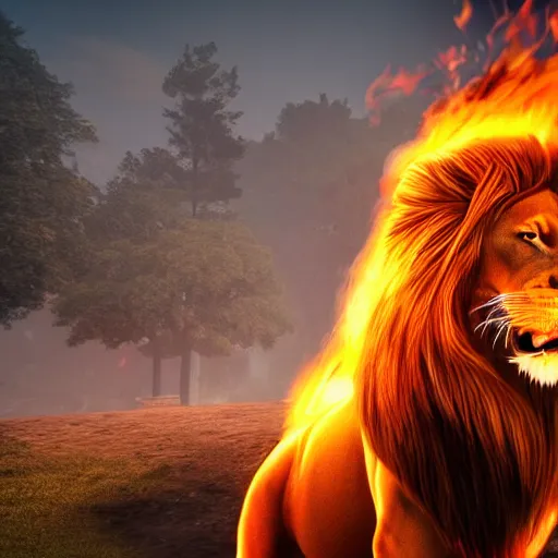 Prompt: fire lion, flaming, unreal engine