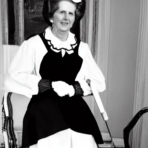 Image similar to Margaret Thatcher with cat ears and a maid outfit