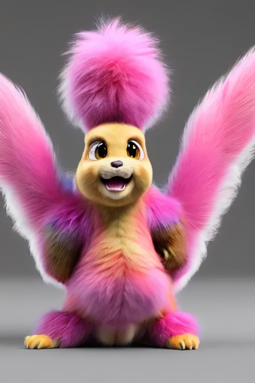 Image similar to high quality 3 d render hyperrealist very cute multicolor stripped fluffy! phoenix chimera hybrid highly detailed, vray smooth, in the style of detective pikachu, hannah yata charlie immer, dramatic pink light, low angle, uhd 8 k, sharp focus