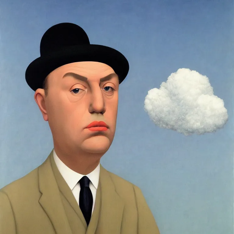 Image similar to portrait of a cloud faced man, by rene magritte, centered, detailed painting, hd, hq, high resolution, high detail, 4 k, 8 k