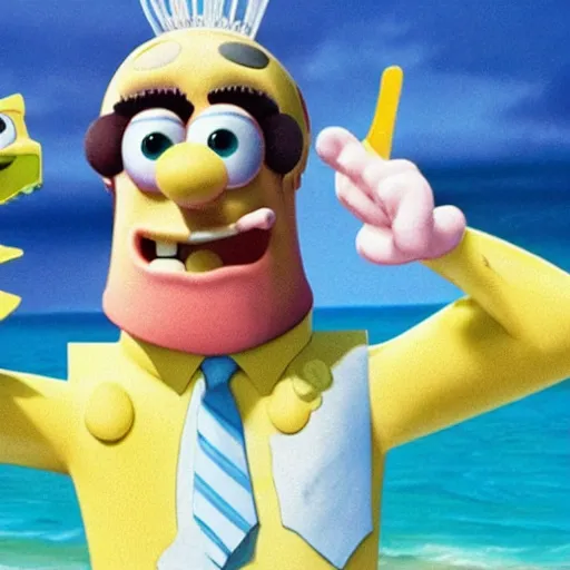 Image similar to film stills, daniel day lewis in the dramatic live - action biopic film of spongebob. not a cartoon.