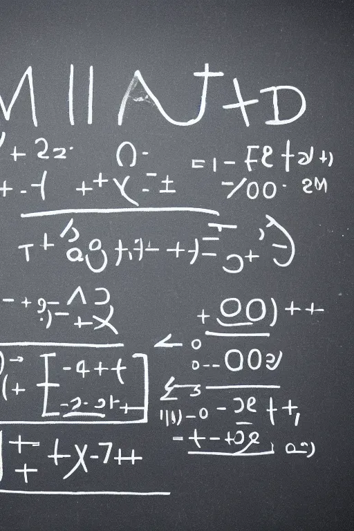 Prompt: a mathematical equation written on chalkboard