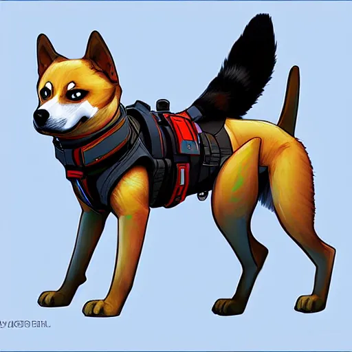 Image similar to shibu dog, apex legends artstyle, digital art, character design, masterpiece