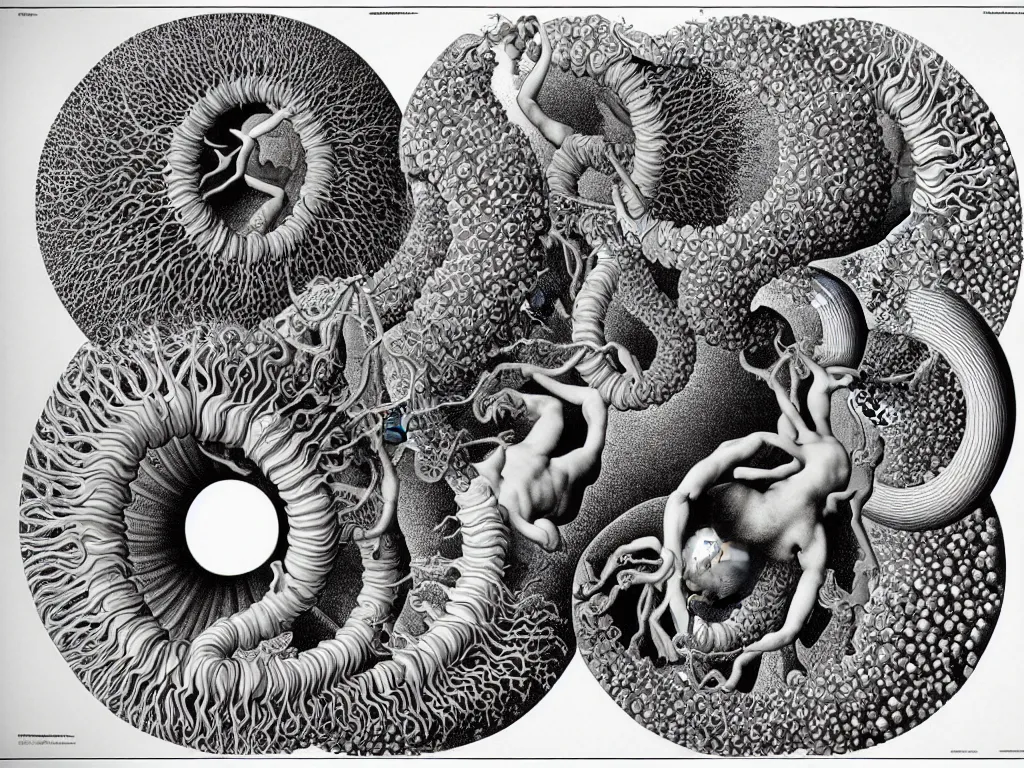 Image similar to platonic, neo surrealism, art by ernst haeckel and daniel martin diaz and mc escher