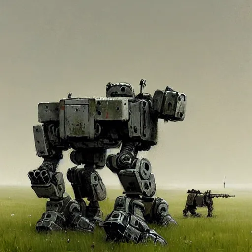 Prompt: four legged war machine mech art by jakub rozalski