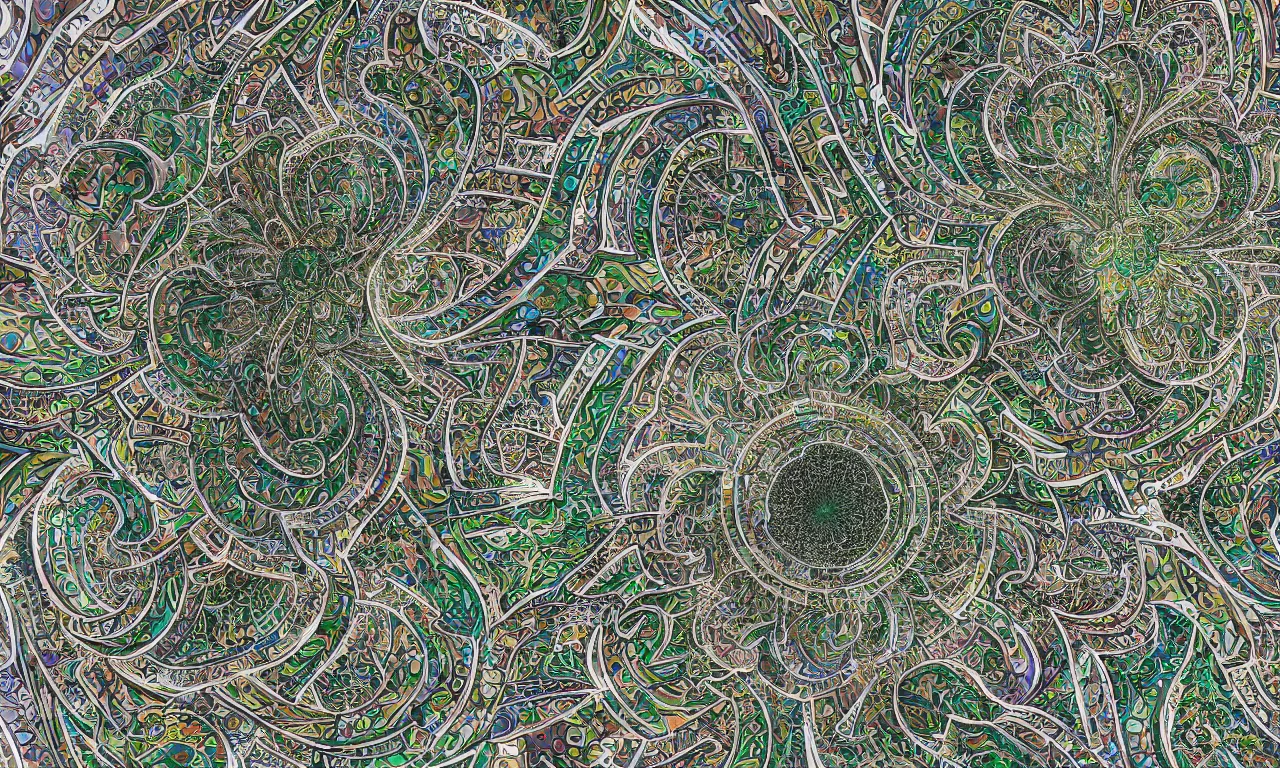 Image similar to mandelbrot 3 d volume fractal mandala ceramic chakra digital color stylized an ancient white bone and emerald gemstone relic, intricate engraving concept substance patern texture natural color scheme, global illumination ray tracing hdr fanart arstation by sung choi and eric pfeiffer and gabriel garza and casper konefal