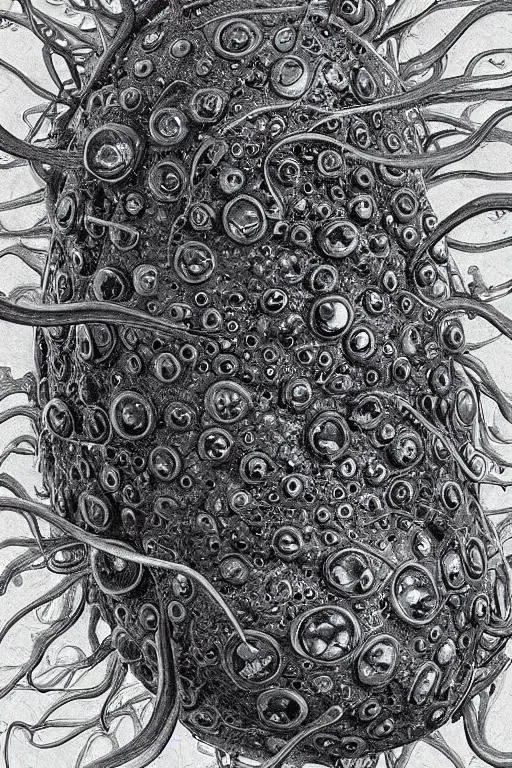 Image similar to ultra detailed digital art of an internal lymphocyte virion rawandrendered synaptic transmission embryonic beholder shoggoth by kumpan alexandr, sharp details, iridescent # imaginativerealism