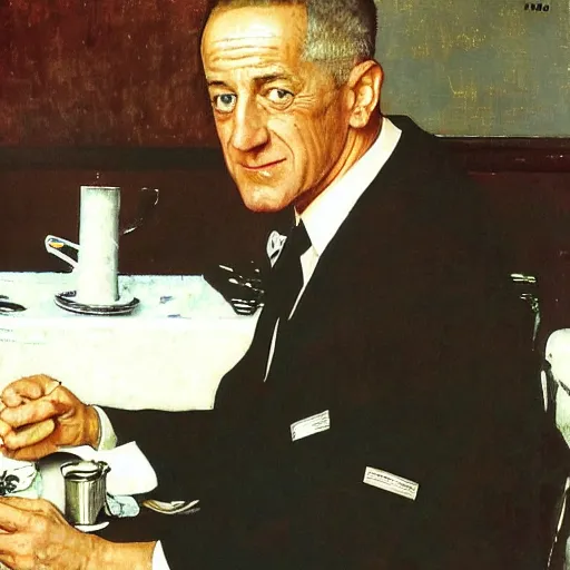 Image similar to benny gantz waiting tables, by norman rockwell