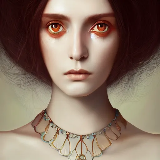 Image similar to tom bagshaw portrait, very beautiful kururu kurasawa in a full dress and long thin lustrous auburn hair, professionally retouched, focus eyes, ultra realistic soft painting, insanely detailed linework, symmetrical accurate intricate features, behance, 8 k