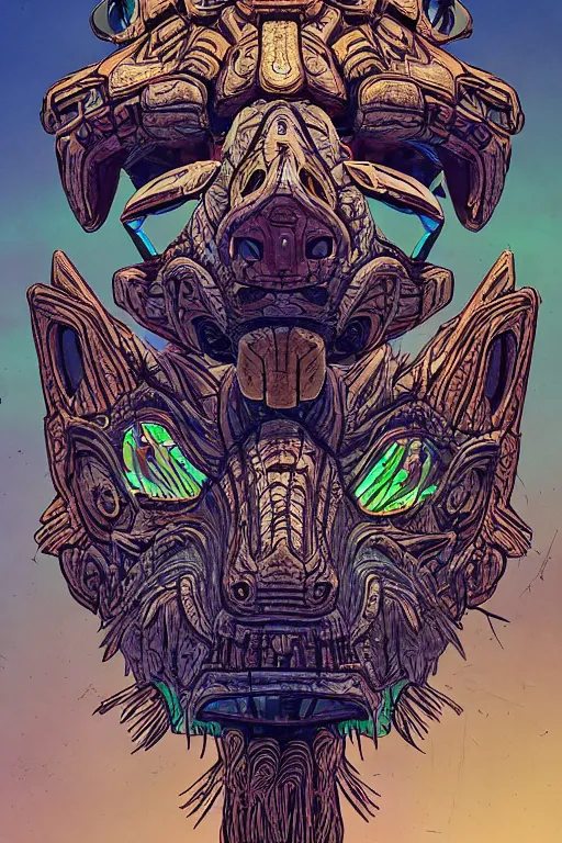 Image similar to totem animal tribal vodoo mask feather gemstone plant global illumination ray tracing hdr that looks like it is from borderlands and by feng zhu and loish and laurie greasley, victo ngai, andreas rocha, john harris