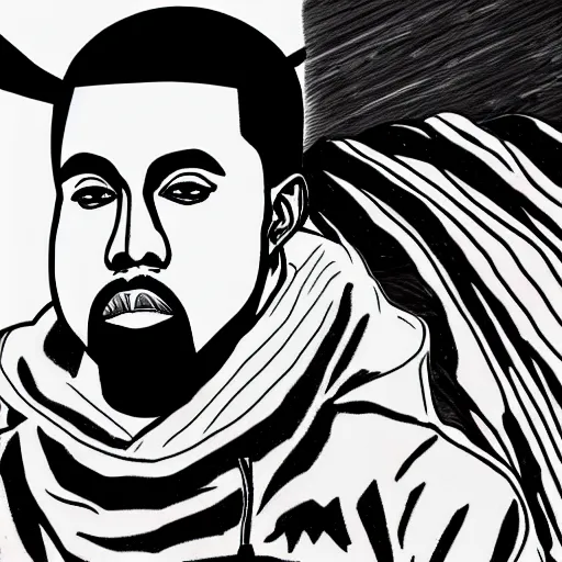 Image similar to manga panel of kanye west in the style of junji ito, 8 k, 4 k, masterpiece, trending on artstation