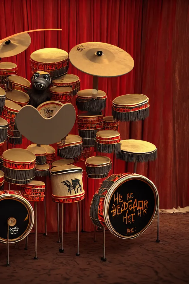 Prompt: animal drum at the puppet show head banging drummer 9 0 s music song groove is in the heart, we're going to dance and have some fun, photograph highly detailed, 8 k, octave render, ultra realistic, deep fake, unreal engine