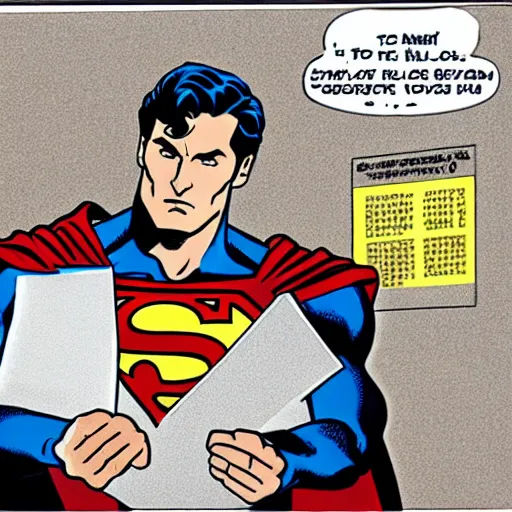 Prompt: superman doing office work