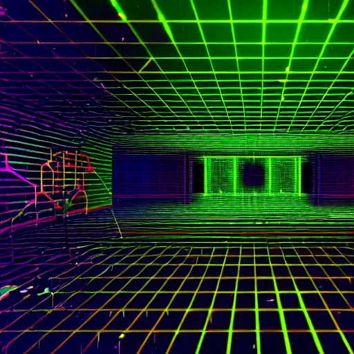 Image similar to noisy color photograph of a retrofuturist liminal space, dark pit, glitch, minimalist, cinematic, soft vintage glow, unreal engine