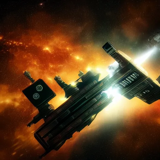 Image similar to spaceship transporting cargo containers, black background, eve online, the expanse, long shot, gritty, industrial